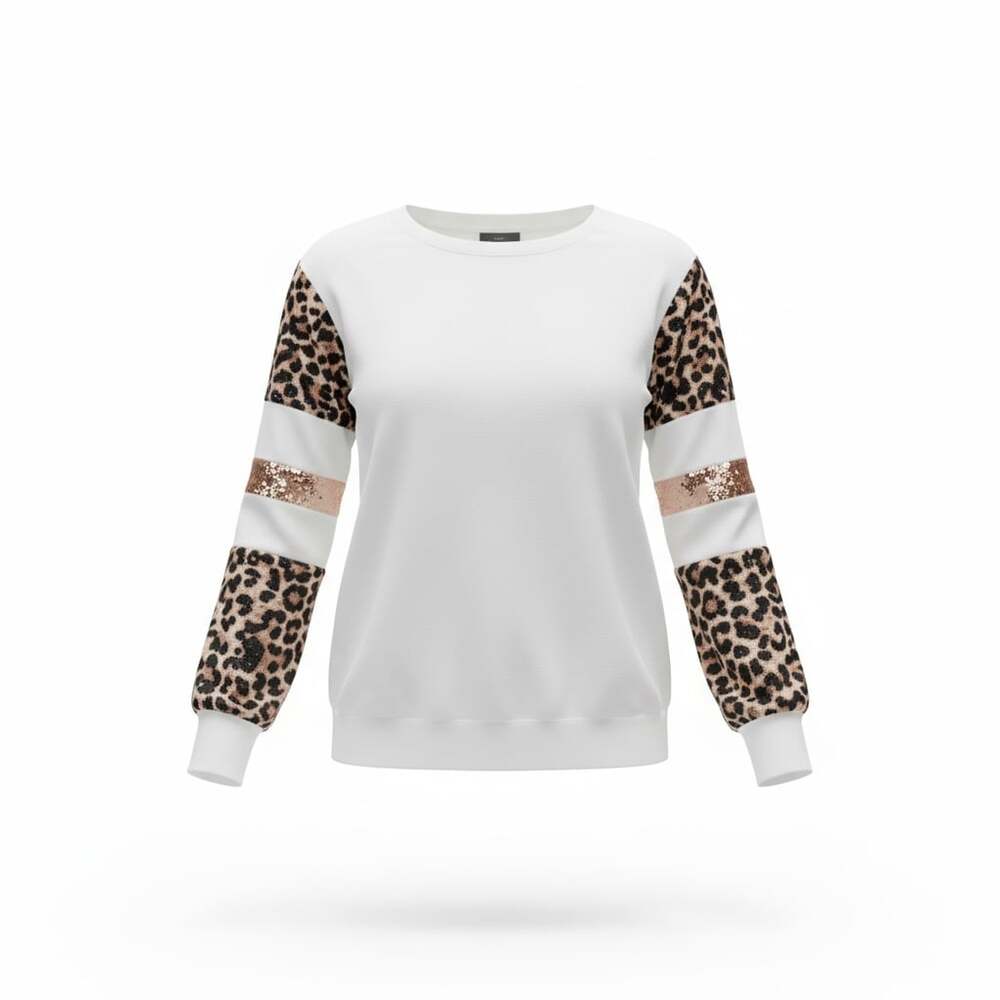 Women's Leopard Contrast Splicing Long Sleeve Sweatshirt